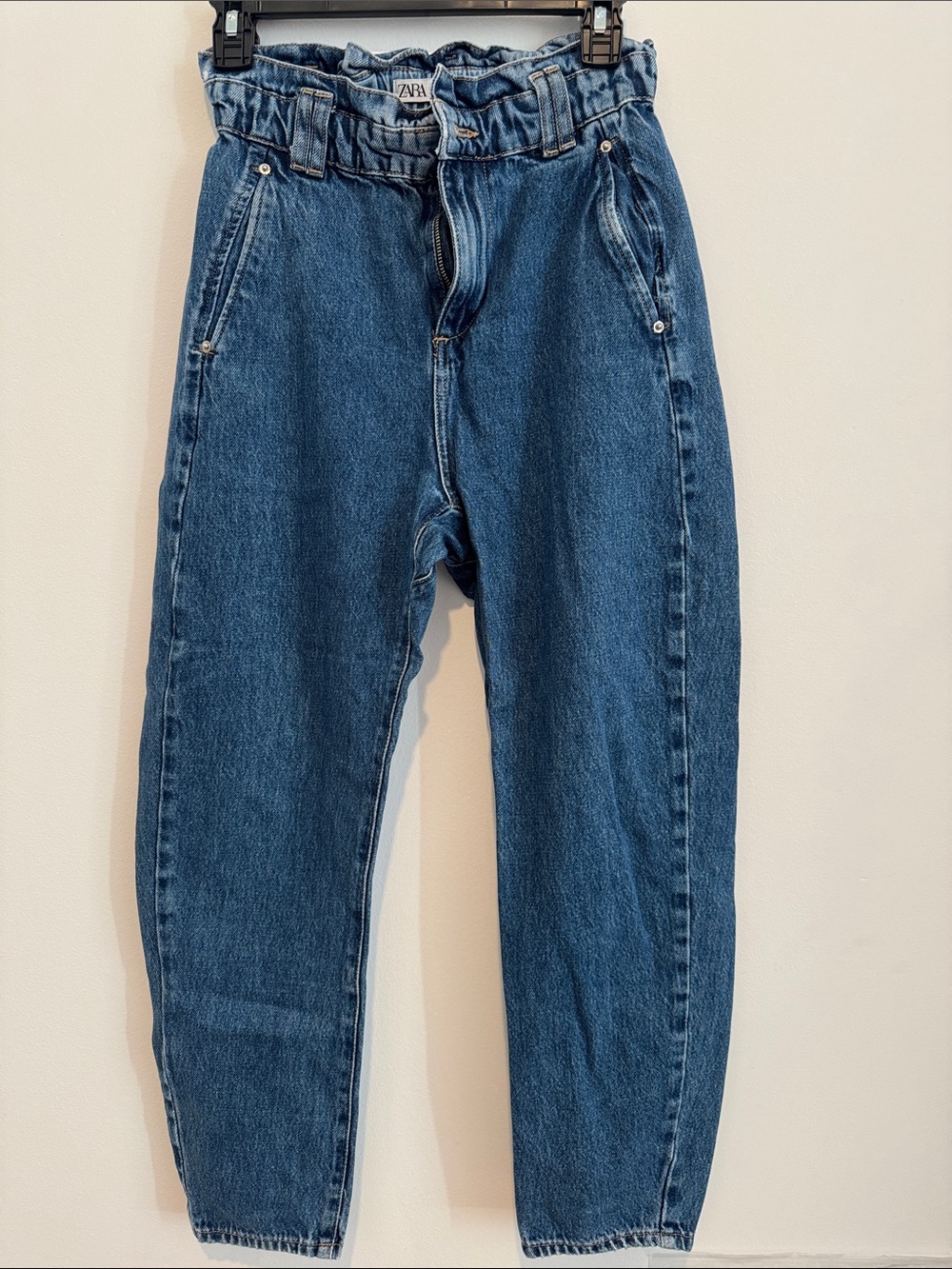 Zara Dark Blue Paperbag Boyfriend Jeans
